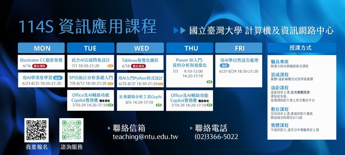 【教 資訊】付費課程：臺灣大學計算機中心辦理暑期課程。圖片